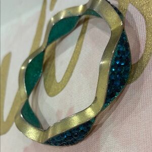 Elegant Rich Brush Gold and AB Blue Rhinestone Cluster Group Bangle Bracelet